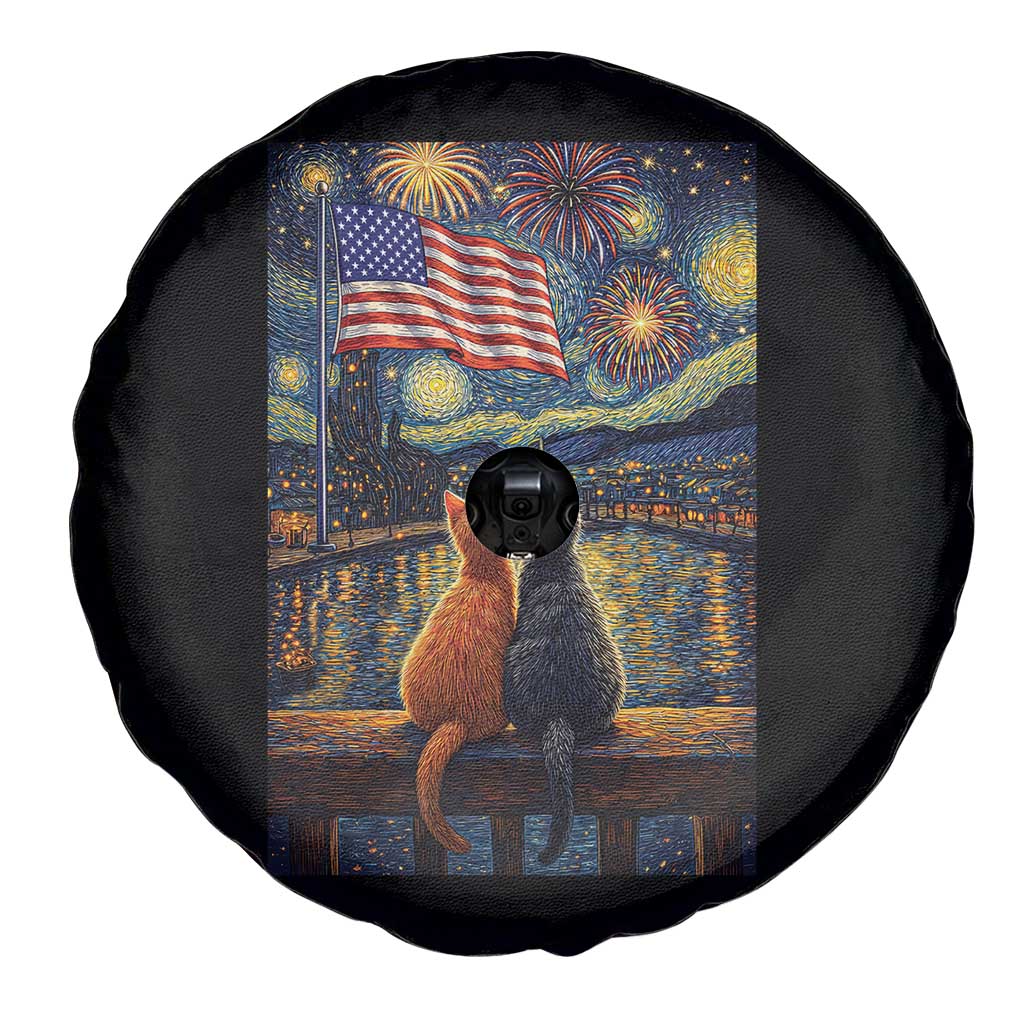 Starry Night Cat Patriotic American Pride Spare Tire Cover TS12 Print Your Wear