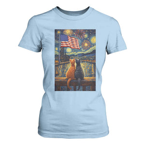 Starry Night Cat Patriotic American Pride T Shirt For Women TS12 Light Blue Print Your Wear