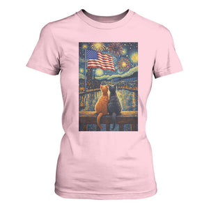 Starry Night Cat Patriotic American Pride T Shirt For Women TS12 Light Pink Print Your Wear