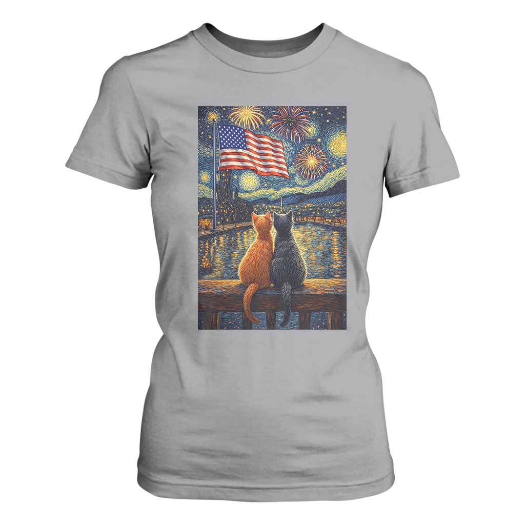Starry Night Cat Patriotic American Pride T Shirt For Women TS12 Sport Gray Print Your Wear