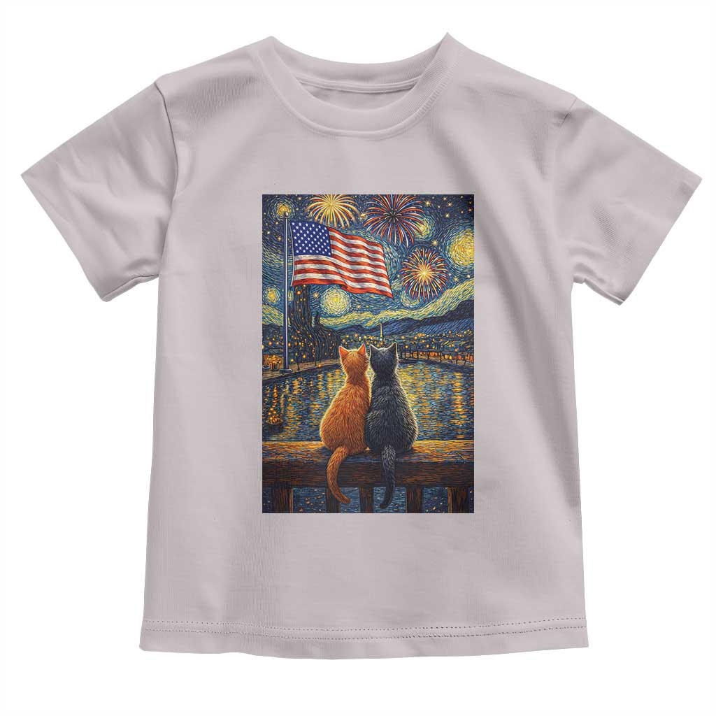 Starry Night Cat Patriotic American Pride Toddler T Shirt TS12 Ice Gray Print Your Wear