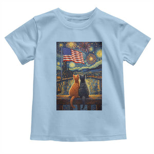 Starry Night Cat Patriotic American Pride Toddler T Shirt TS12 Light Blue Print Your Wear