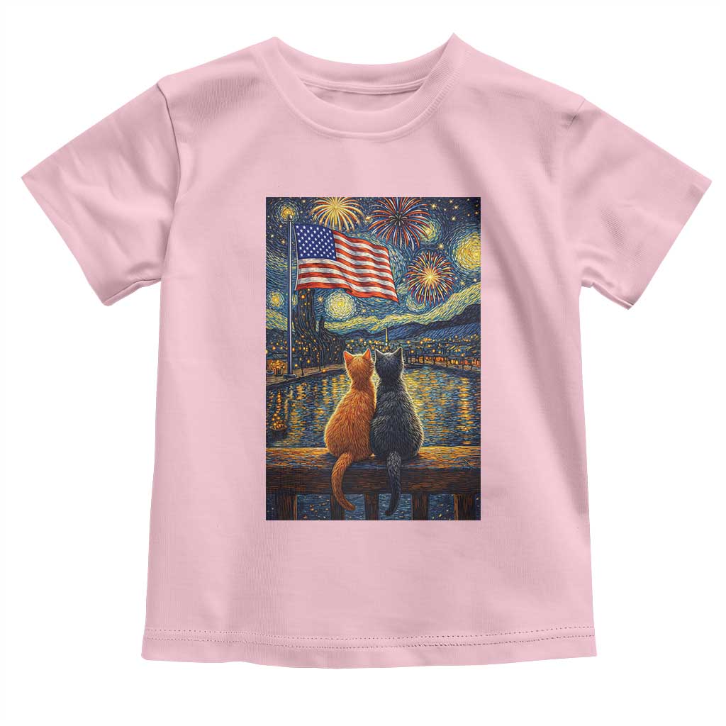 Starry Night Cat Patriotic American Pride Toddler T Shirt TS12 Light Pink Print Your Wear
