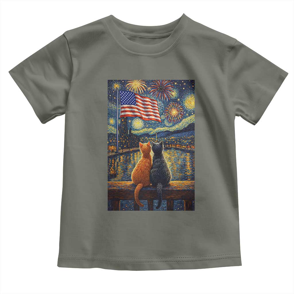Starry Night Cat Patriotic American Pride Toddler T Shirt TS12 Military Green Print Your Wear