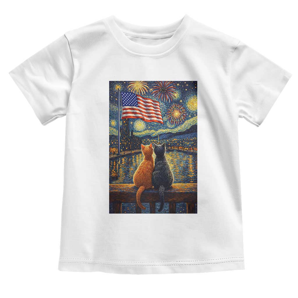 Starry Night Cat Patriotic American Pride Toddler T Shirt TS12 White Print Your Wear