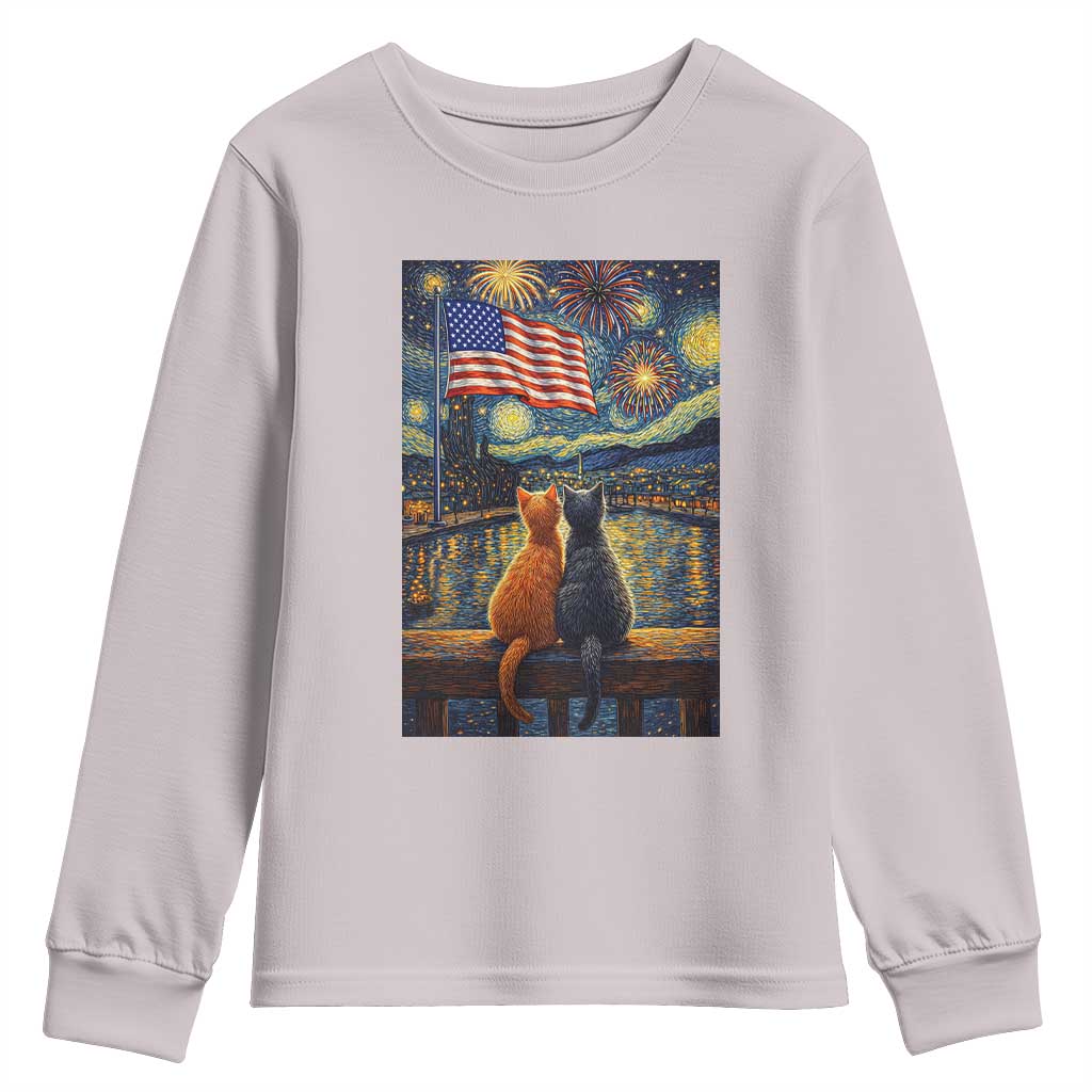 Starry Night Cat Patriotic American Pride Youth Sweatshirt TS12 Ice Gray Print Your Wear
