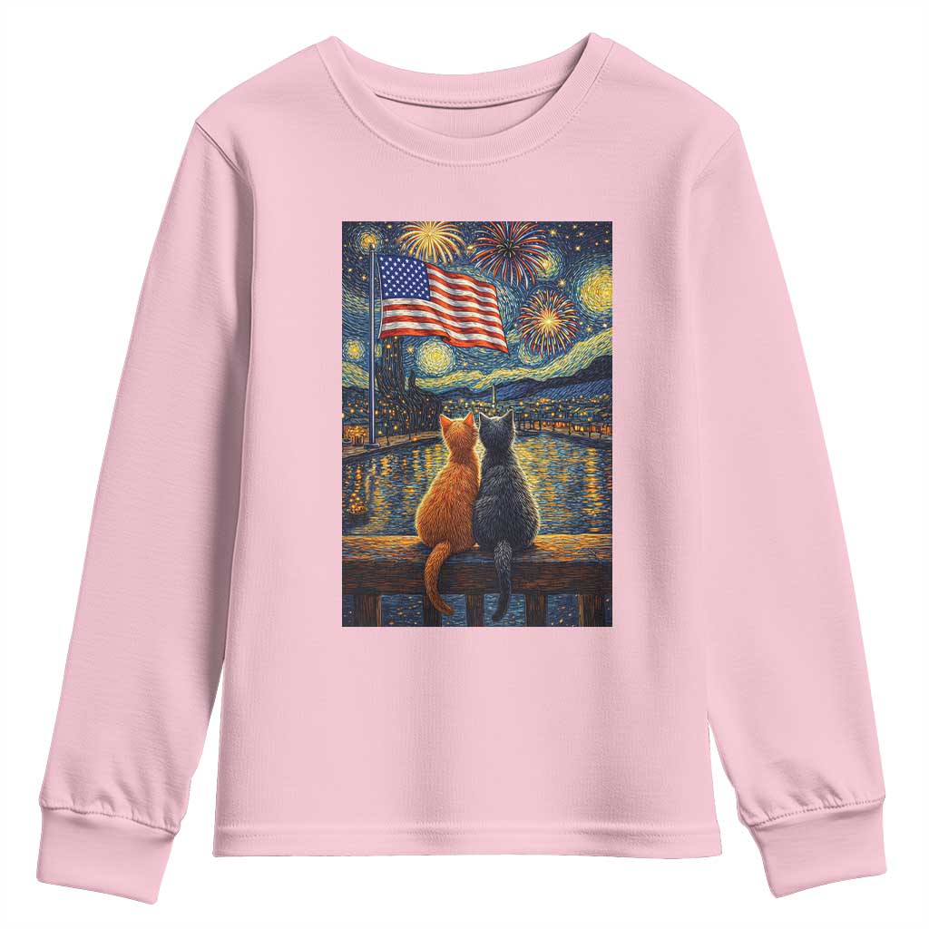 Starry Night Cat Patriotic American Pride Youth Sweatshirt TS12 Light Pink Print Your Wear