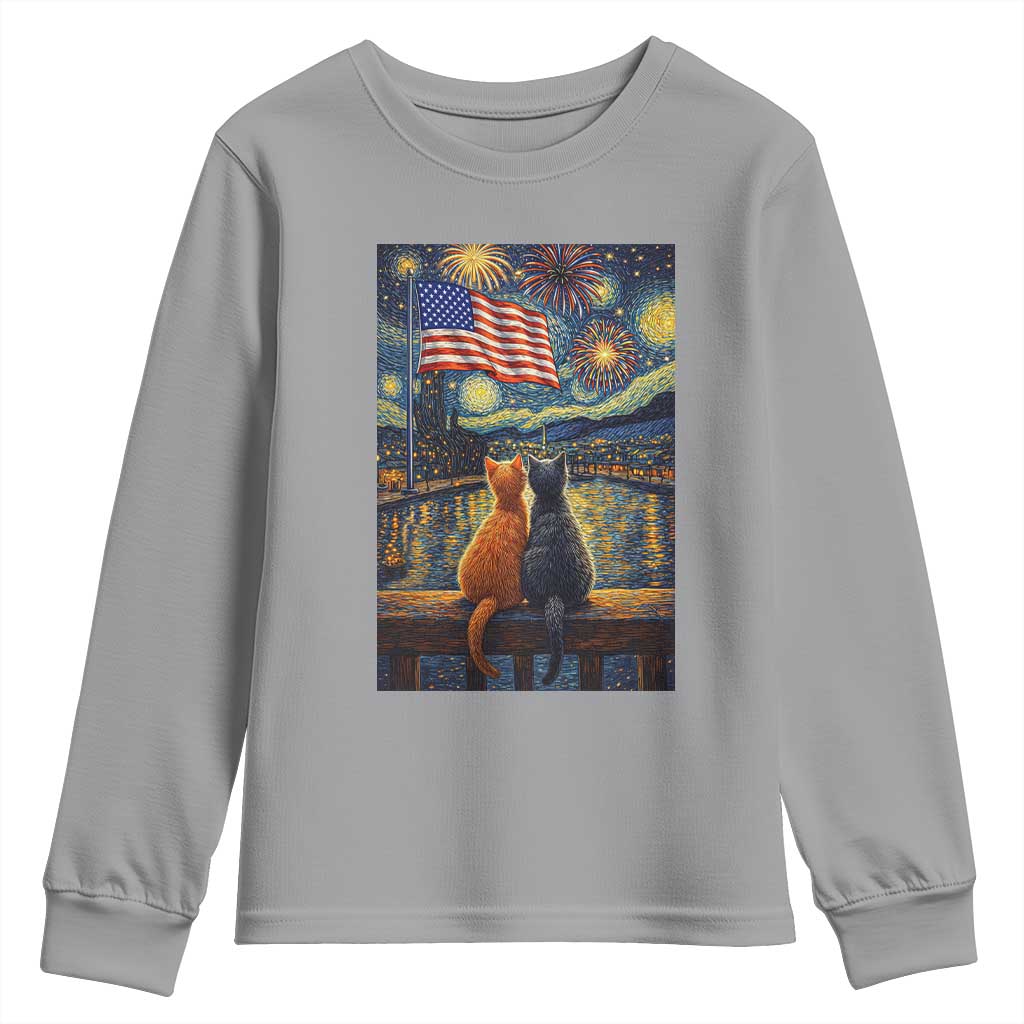 Starry Night Cat Patriotic American Pride Youth Sweatshirt TS12 Sport Gray Print Your Wear