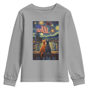 Starry Night Cat Patriotic American Pride Youth Sweatshirt TS12 Sport Gray Print Your Wear