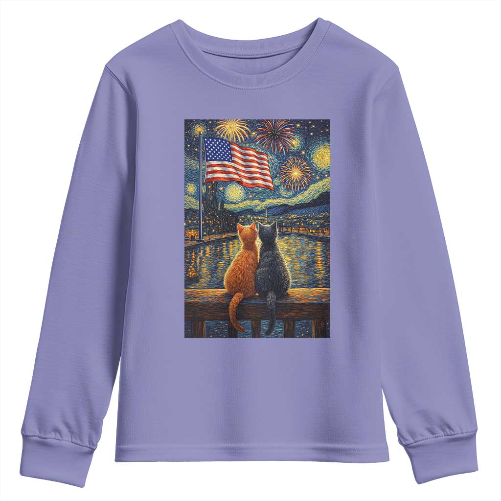 Starry Night Cat Patriotic American Pride Youth Sweatshirt TS12 Violet Print Your Wear