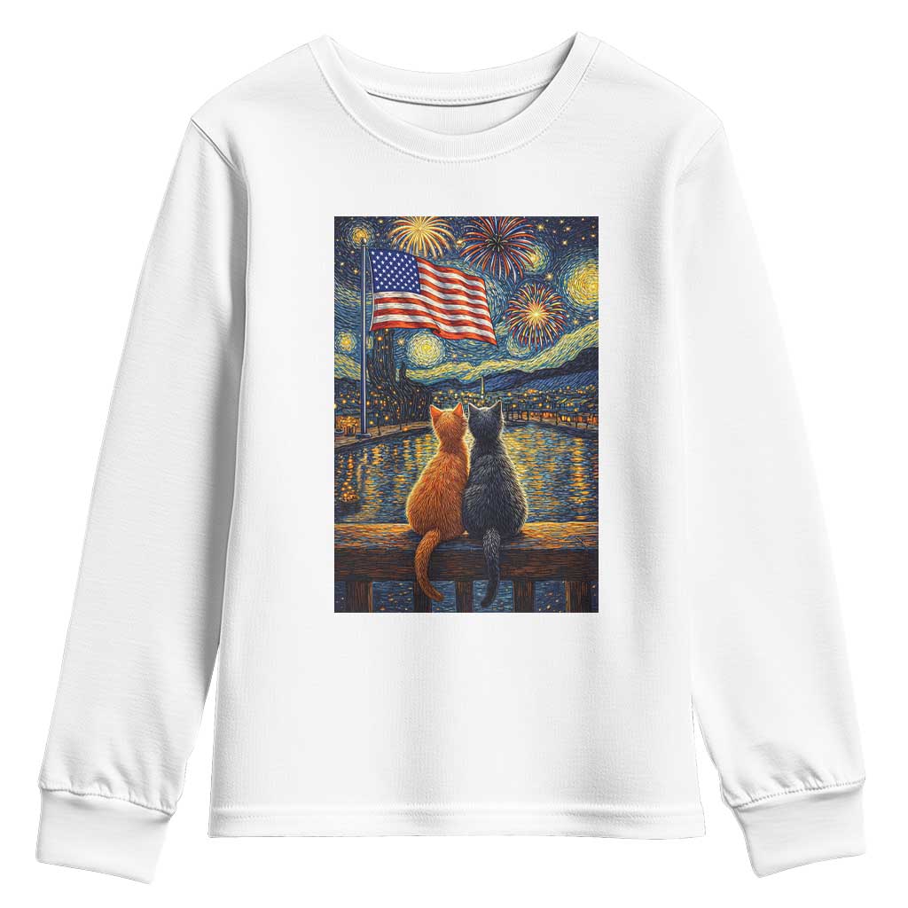 Starry Night Cat Patriotic American Pride Youth Sweatshirt TS12 White Print Your Wear