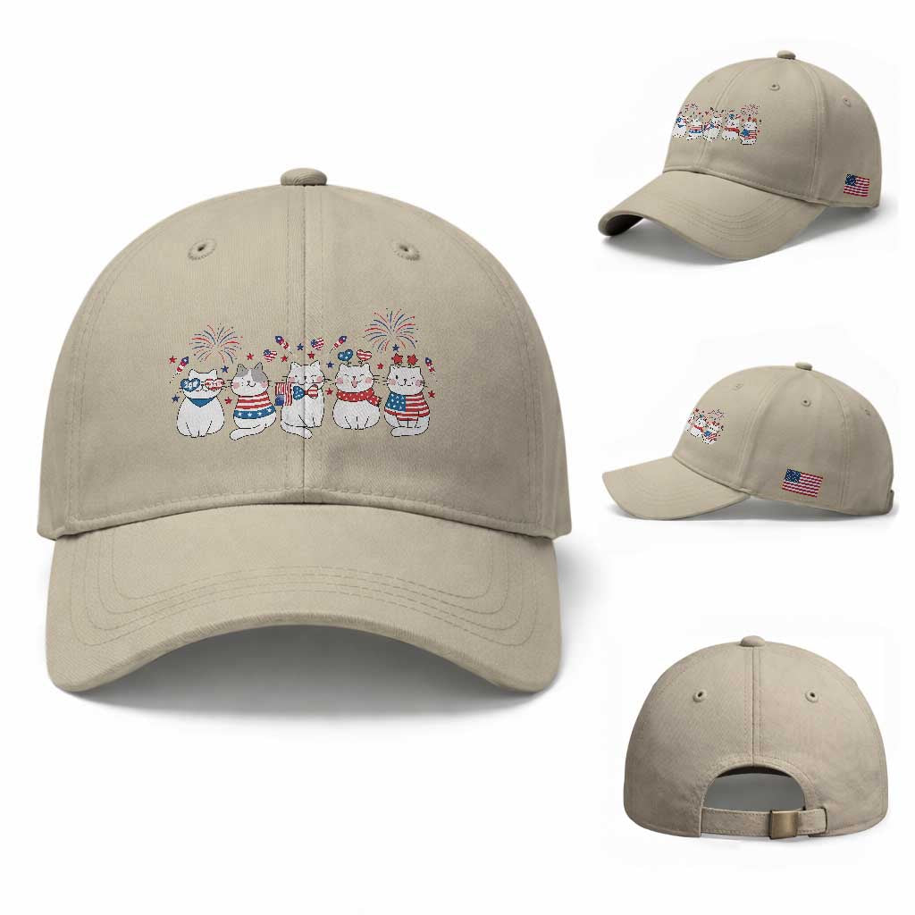 Patriotic Cat Lover Gift Baseball Cap America 250 Anniversary TS12 Baseball Cap Universal Fit Beige Print Your Wear