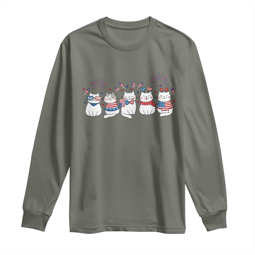 Patriotic Cat Lover Gift Long Sleeve Shirt America 250 Anniversary TS12 Military Green Print Your Wear