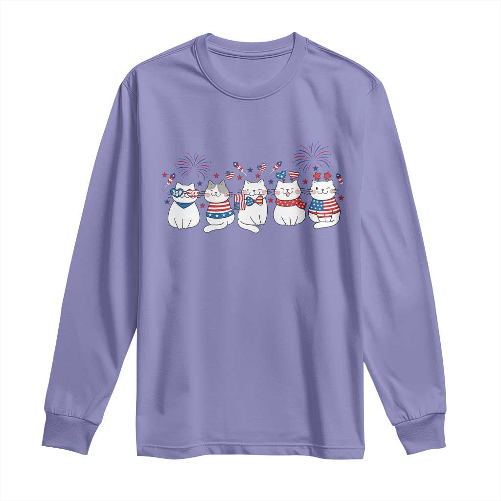 Patriotic Cat Lover Gift Long Sleeve Shirt America 250 Anniversary TS12 Violet Print Your Wear