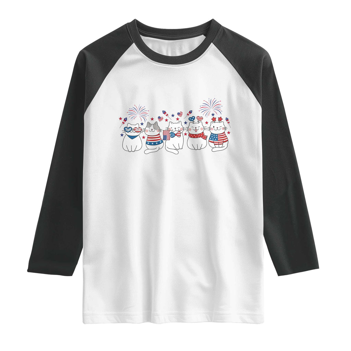 Patriotic Cat Lover Gift Raglan Shirt America 250 Anniversary TS12 White Black Print Your Wear