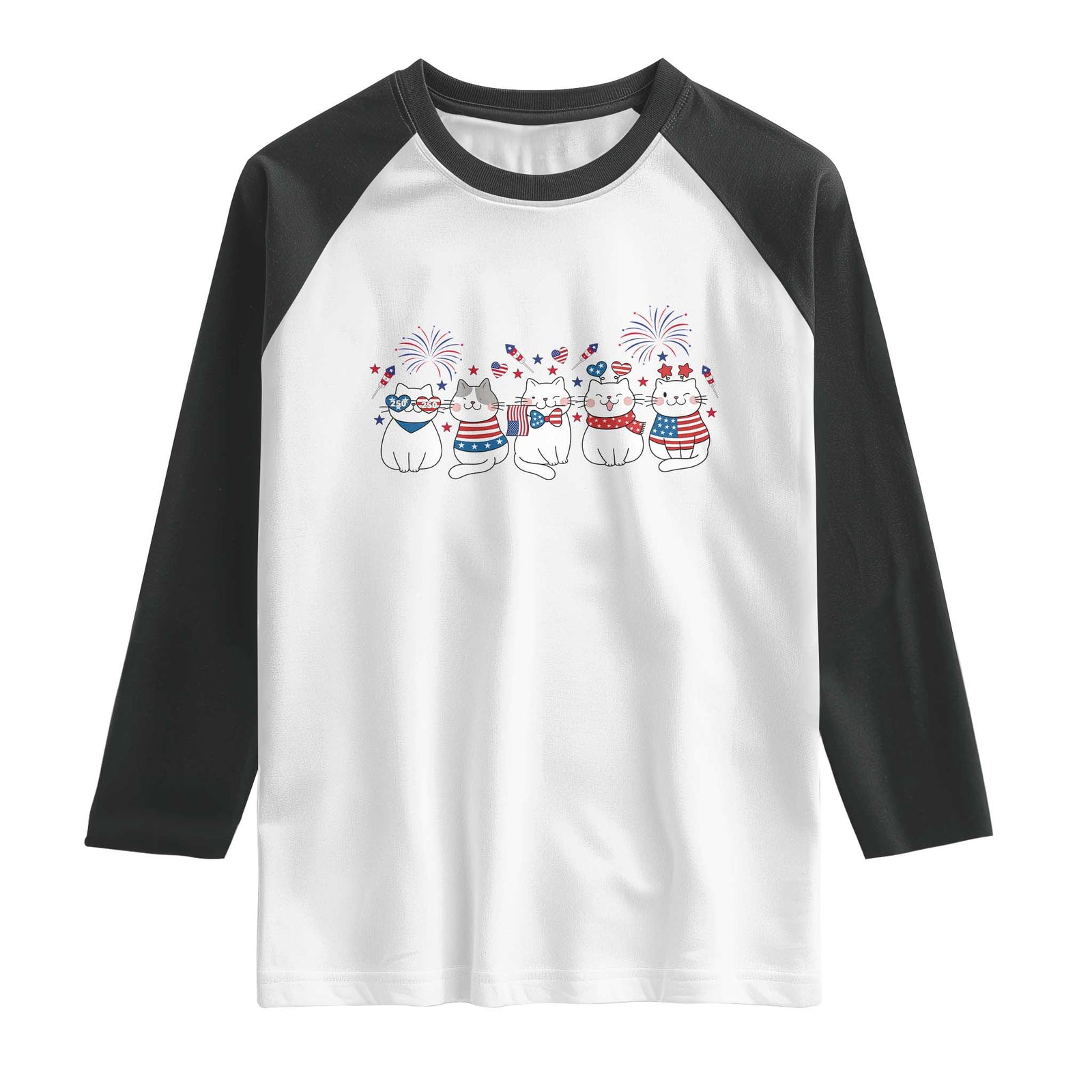 Patriotic Cat Lover Gift Raglan Shirt America 250 Anniversary TS12 White Black Print Your Wear