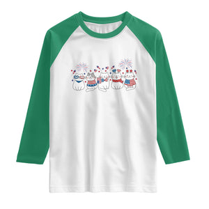Patriotic Cat Lover Gift Raglan Shirt America 250 Anniversary TS12 White Kelly Green Print Your Wear