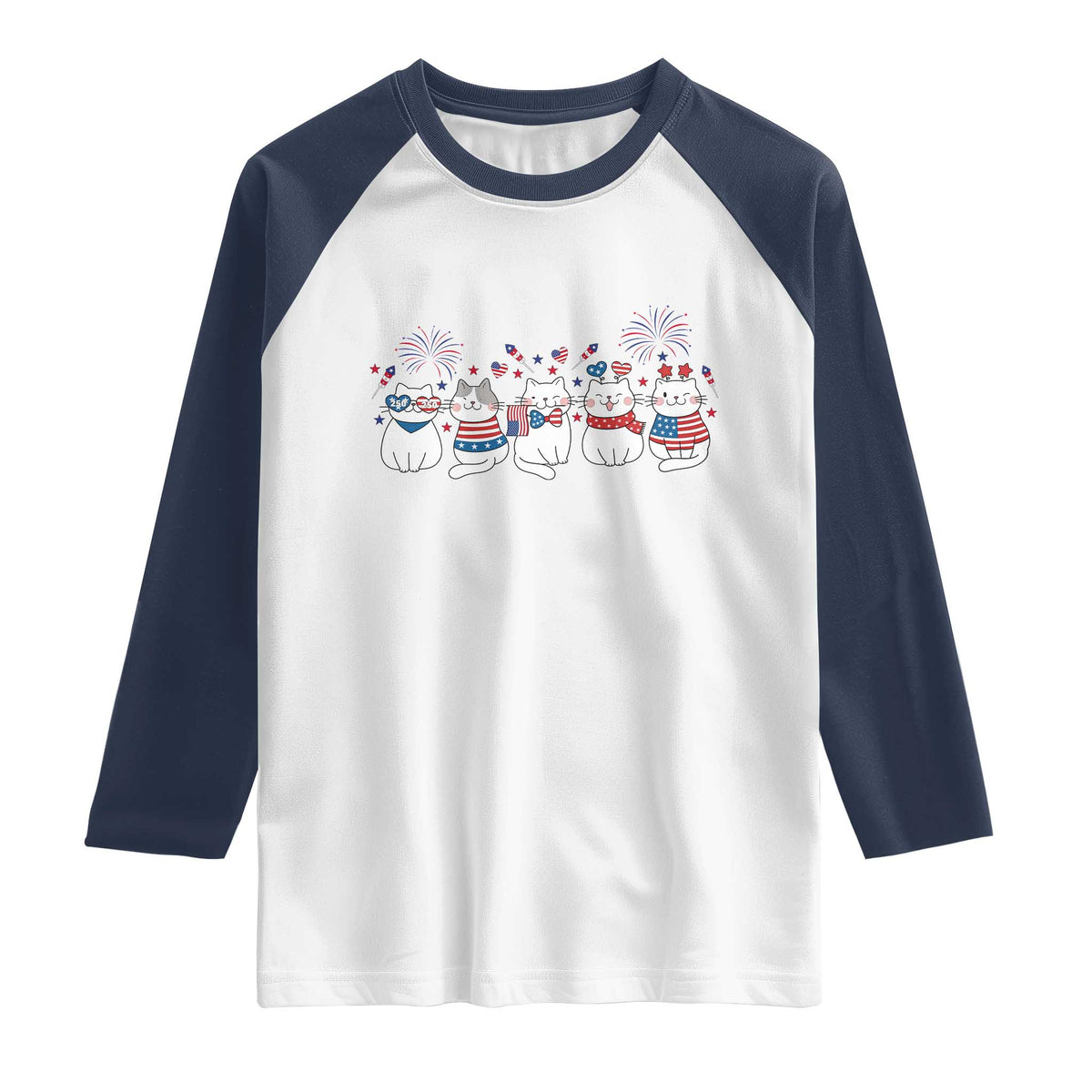 Patriotic Cat Lover Gift Raglan Shirt America 250 Anniversary TS12 White Navy Print Your Wear