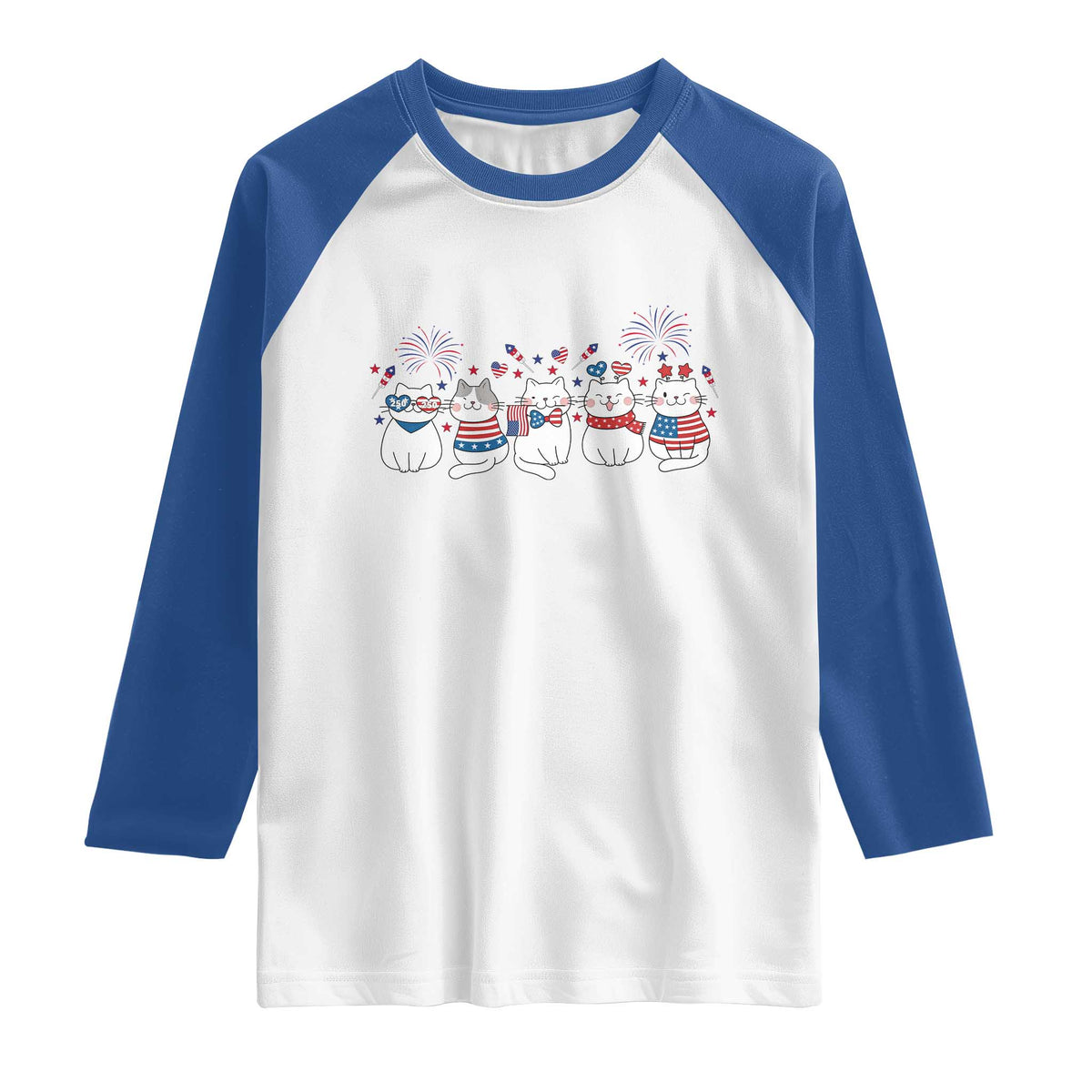 Patriotic Cat Lover Gift Raglan Shirt America 250 Anniversary TS12 White Royal Print Your Wear