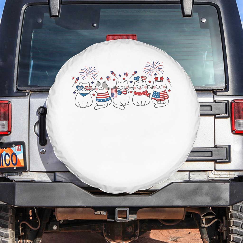Patriotic Cat Lover Gift Spare Tire Cover America 250 Anniversary TS12 No hole White Print Your Wear
