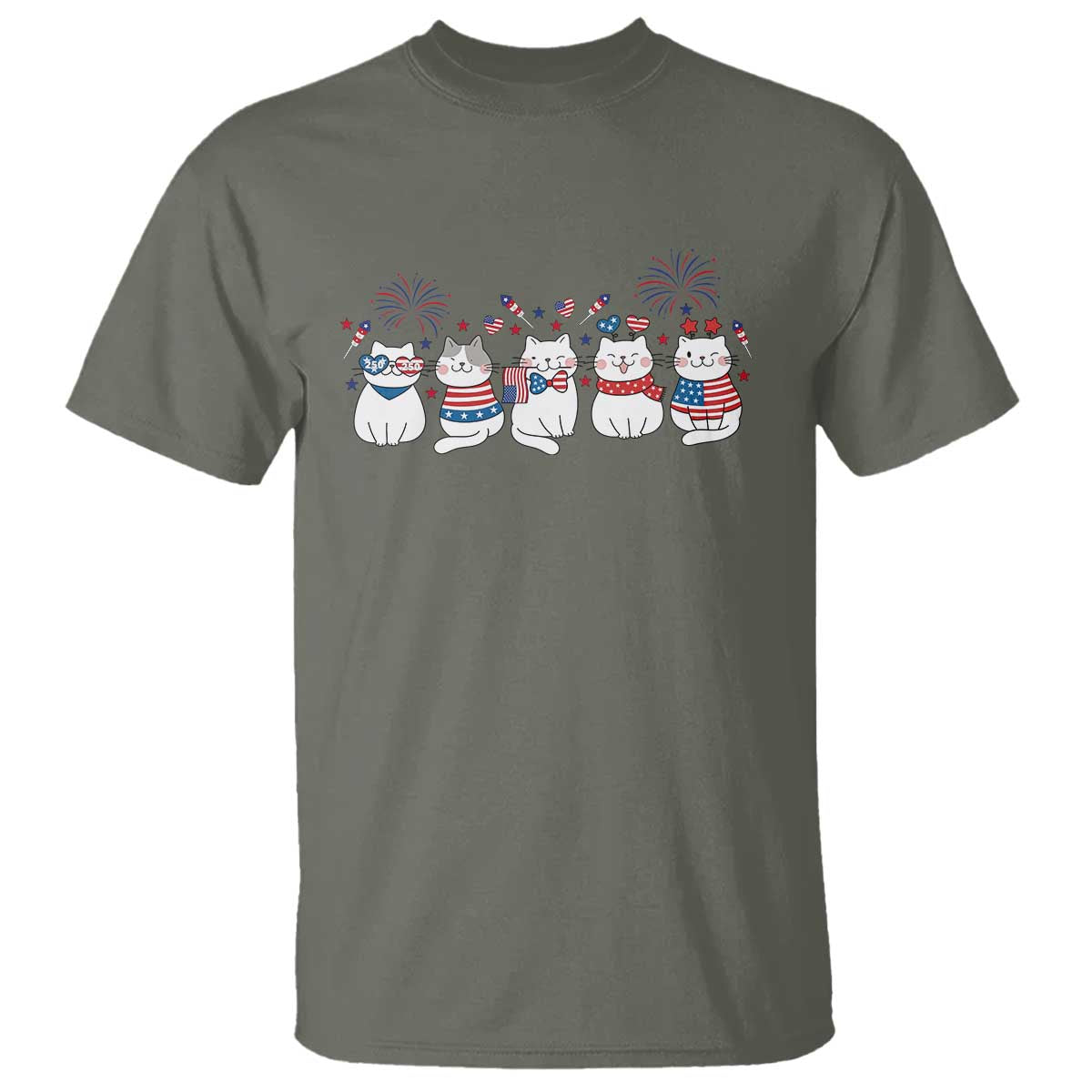 Patriotic Cat Lover Gift T Shirt America 250 Anniversary TS12 Military Green Print Your Wear