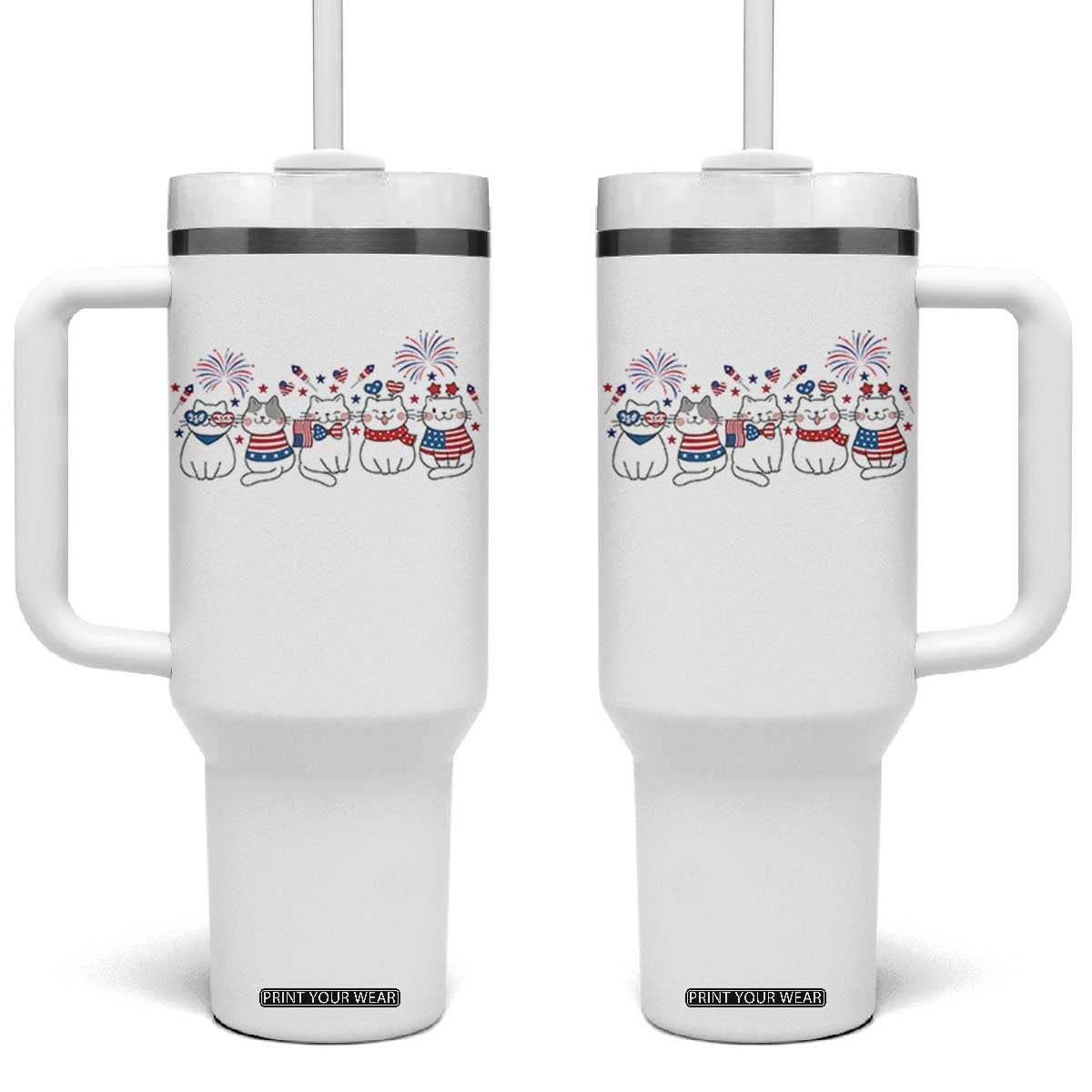 Patriotic Cat Lover Gift Tumbler With Handle America 250 Anniversary TS12 One Size: 40 oz White Print Your Wear