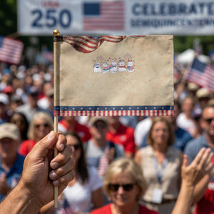 Patriotic Cat Lover Gift Patriotic Handheld Flag America 250 Anniversary TS12 Vintage 8.2" × 5.5" Rustic Tan Navy Print Your Wear