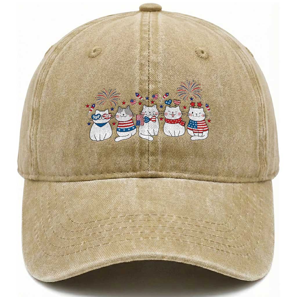 Patriotic Cat Lover Gift Washed Cotton Baseball Cap America 250 Anniversary TS12 Print Your Wear