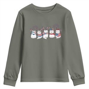 Patriotic Cat Lover Gift Youth Sweatshirt America 250 Anniversary TS12 Military Green Print Your Wear