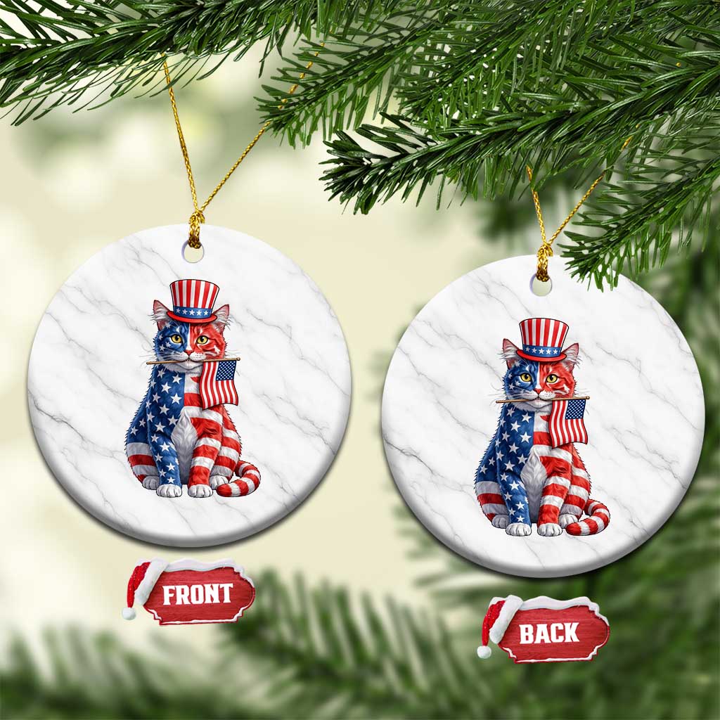 Proud American Cat Lover Ceramic Ornament Patriotic Animal Lover Gift TS12 1pc White Marble Print Your Wear