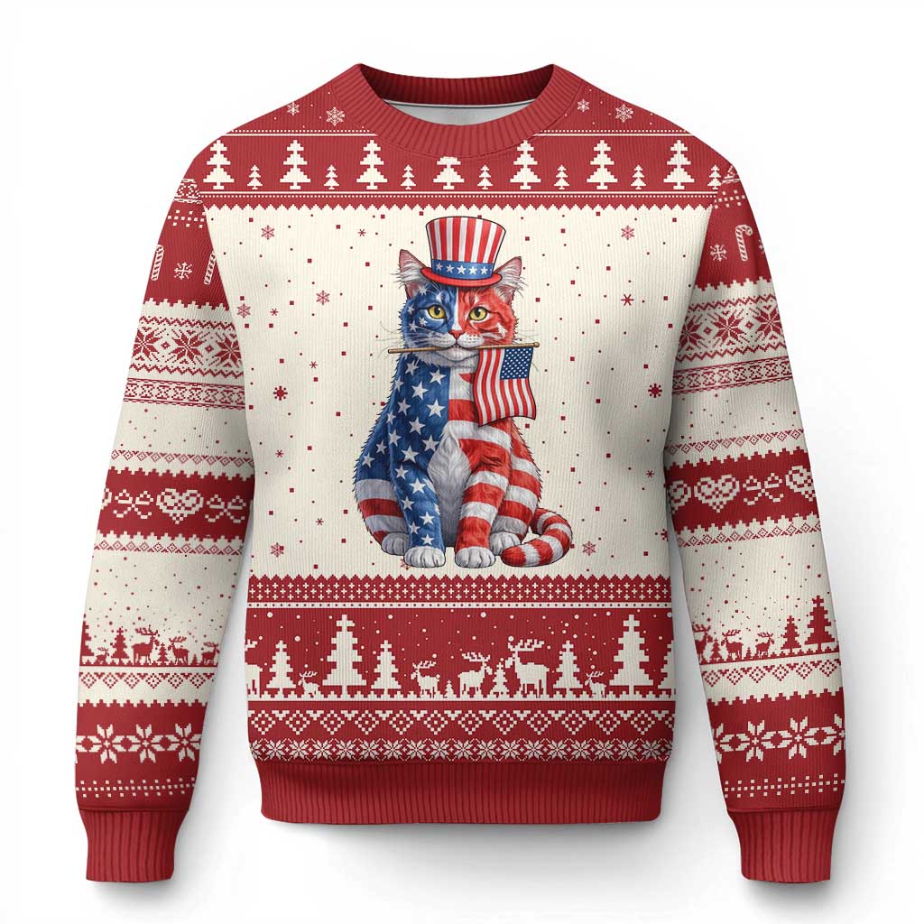 Proud American Cat Lover Ugly Christmas Sweater Patriotic Animal Lover Gift TS12 Beige Red Print Your Wear