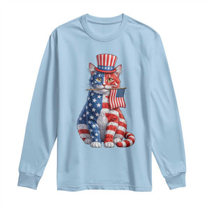 Proud American Cat Lover Long Sleeve Shirt Patriotic Animal Lover Gift TS12 Light Blue Print Your Wear