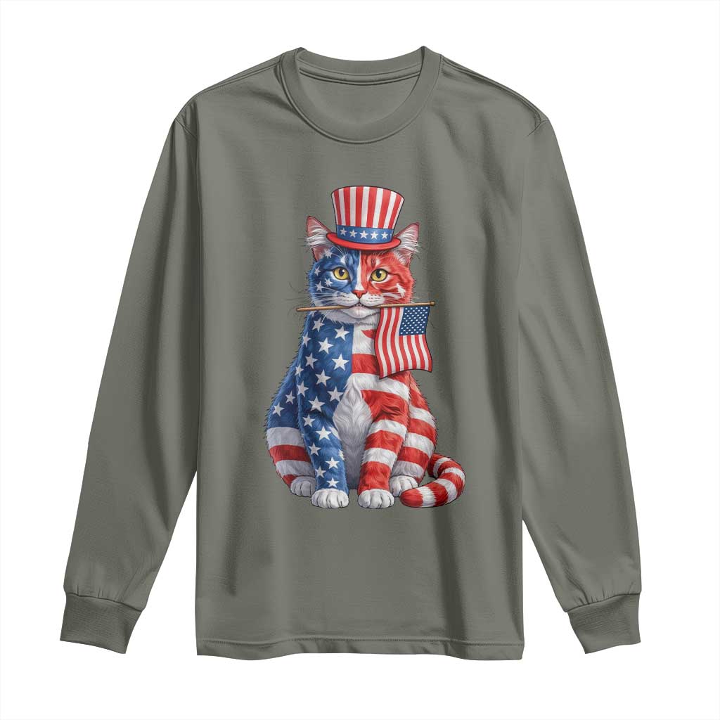Proud American Cat Lover Long Sleeve Shirt Patriotic Animal Lover Gift TS12 Military Green Print Your Wear
