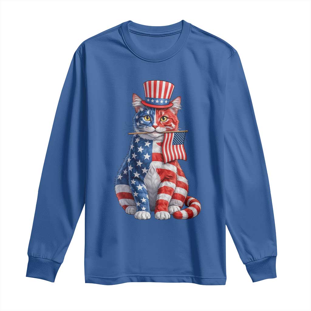 Proud American Cat Lover Long Sleeve Shirt Patriotic Animal Lover Gift TS12 Royal Blue Print Your Wear