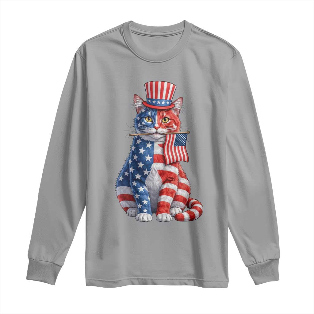 Proud American Cat Lover Long Sleeve Shirt Patriotic Animal Lover Gift TS12 Sport Gray Print Your Wear