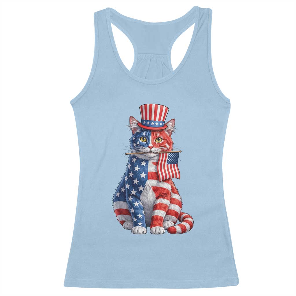 Proud American Cat Lover Racerback Tank Top Patriotic Animal Lover Gift TS12 Light Blue Print Your Wear