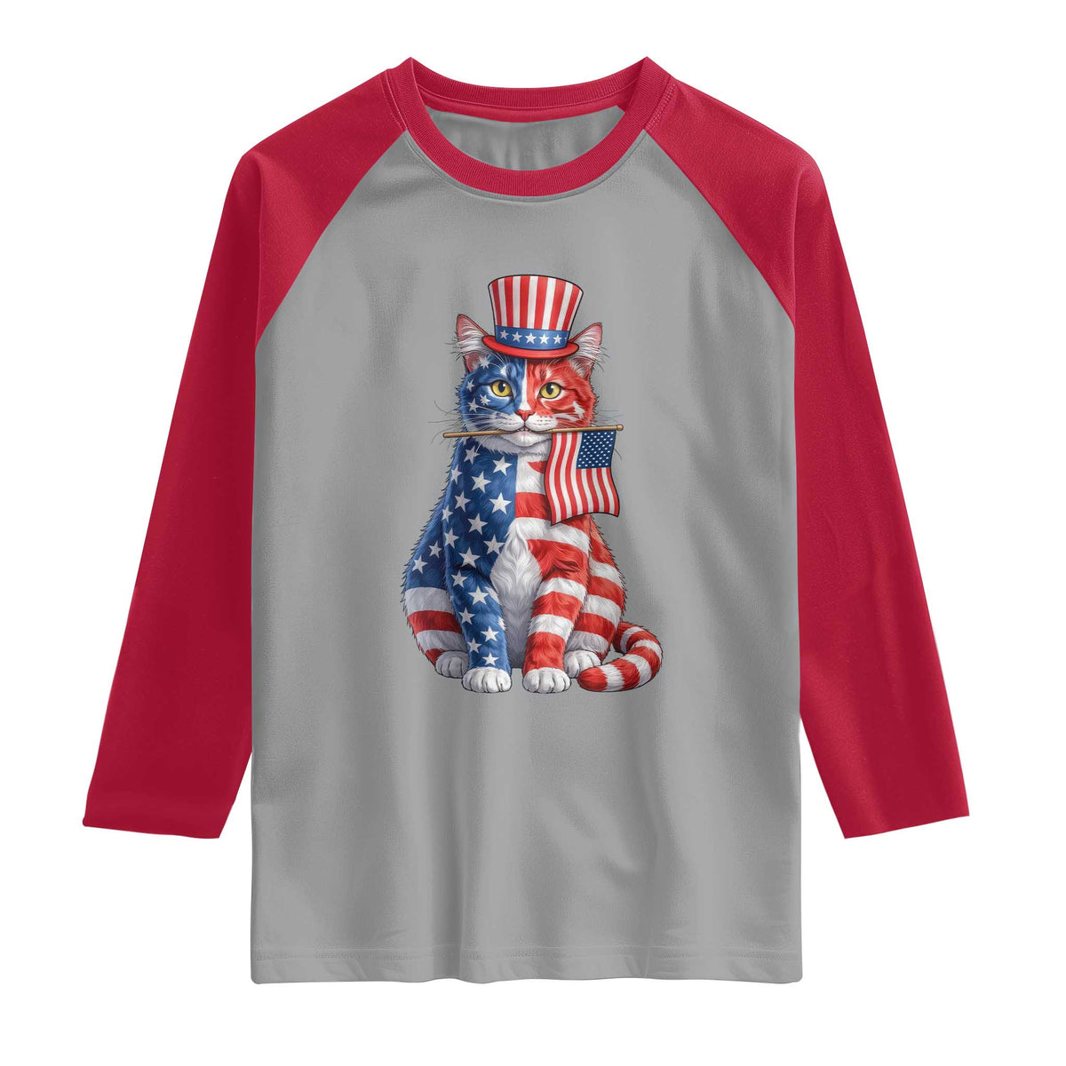 Proud American Cat Lover Raglan Shirt Patriotic Animal Lover Gift TS12 Sport Gray Red Print Your Wear