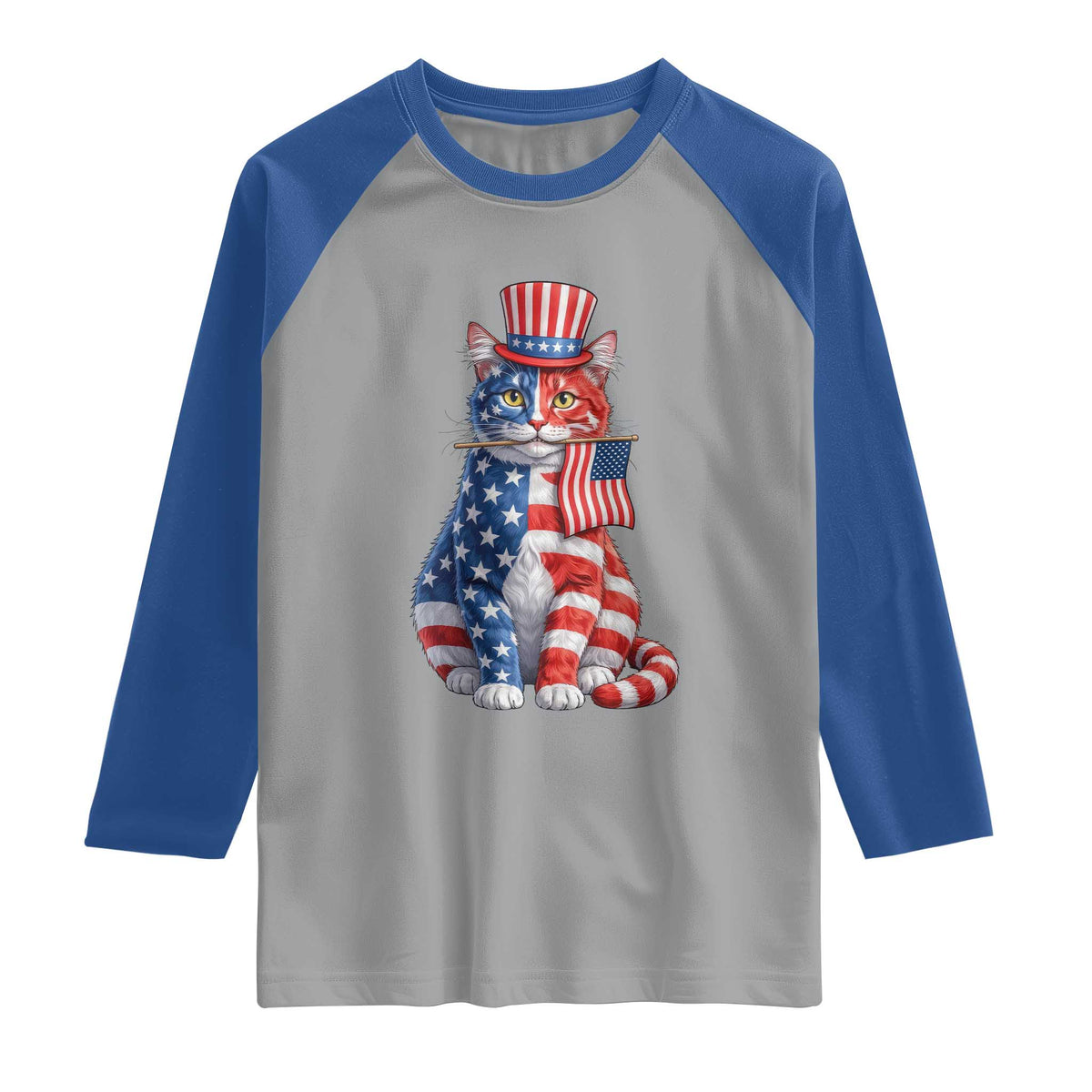 Proud American Cat Lover Raglan Shirt Patriotic Animal Lover Gift TS12 Sport Gray Royal Print Your Wear