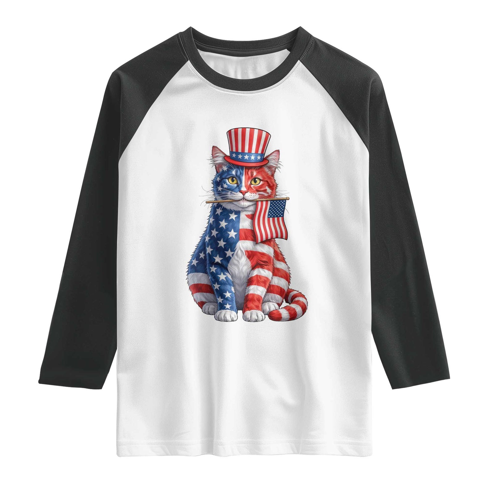 Proud American Cat Lover Raglan Shirt Patriotic Animal Lover Gift TS12 White Black Print Your Wear
