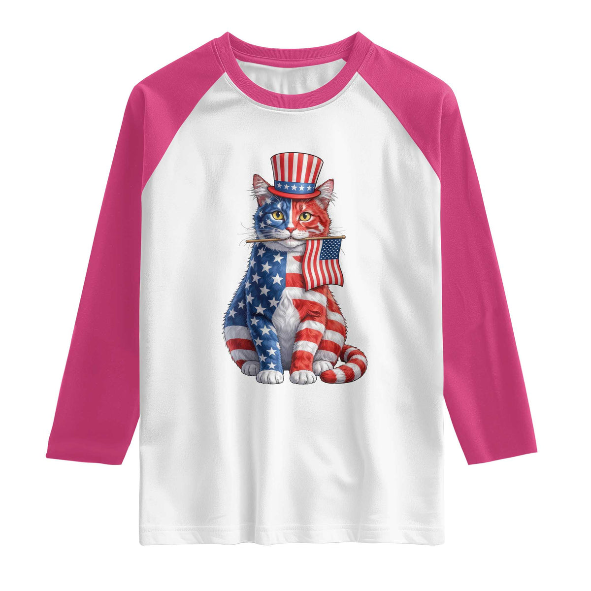 Proud American Cat Lover Raglan Shirt Patriotic Animal Lover Gift TS12 White Heliconia Print Your Wear