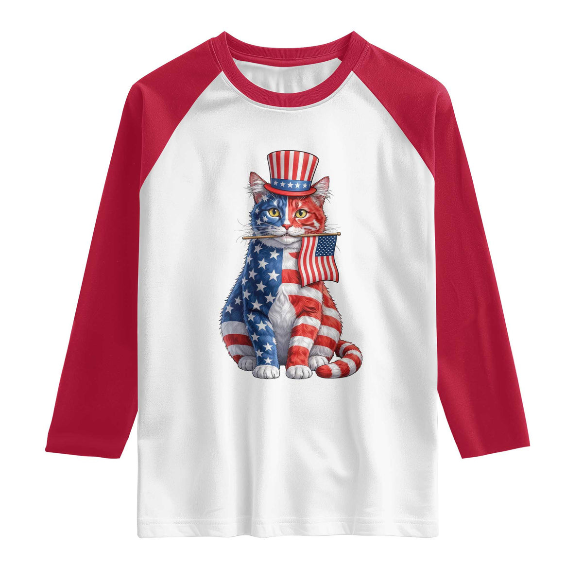 Proud American Cat Lover Raglan Shirt Patriotic Animal Lover Gift TS12 White Red Print Your Wear