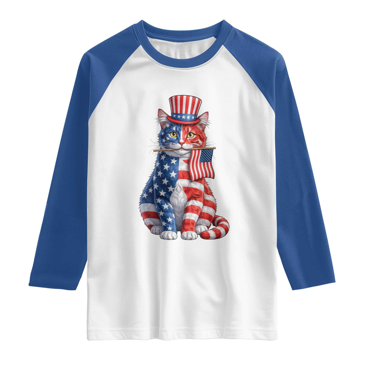 Proud American Cat Lover Raglan Shirt Patriotic Animal Lover Gift TS12 White Royal Print Your Wear