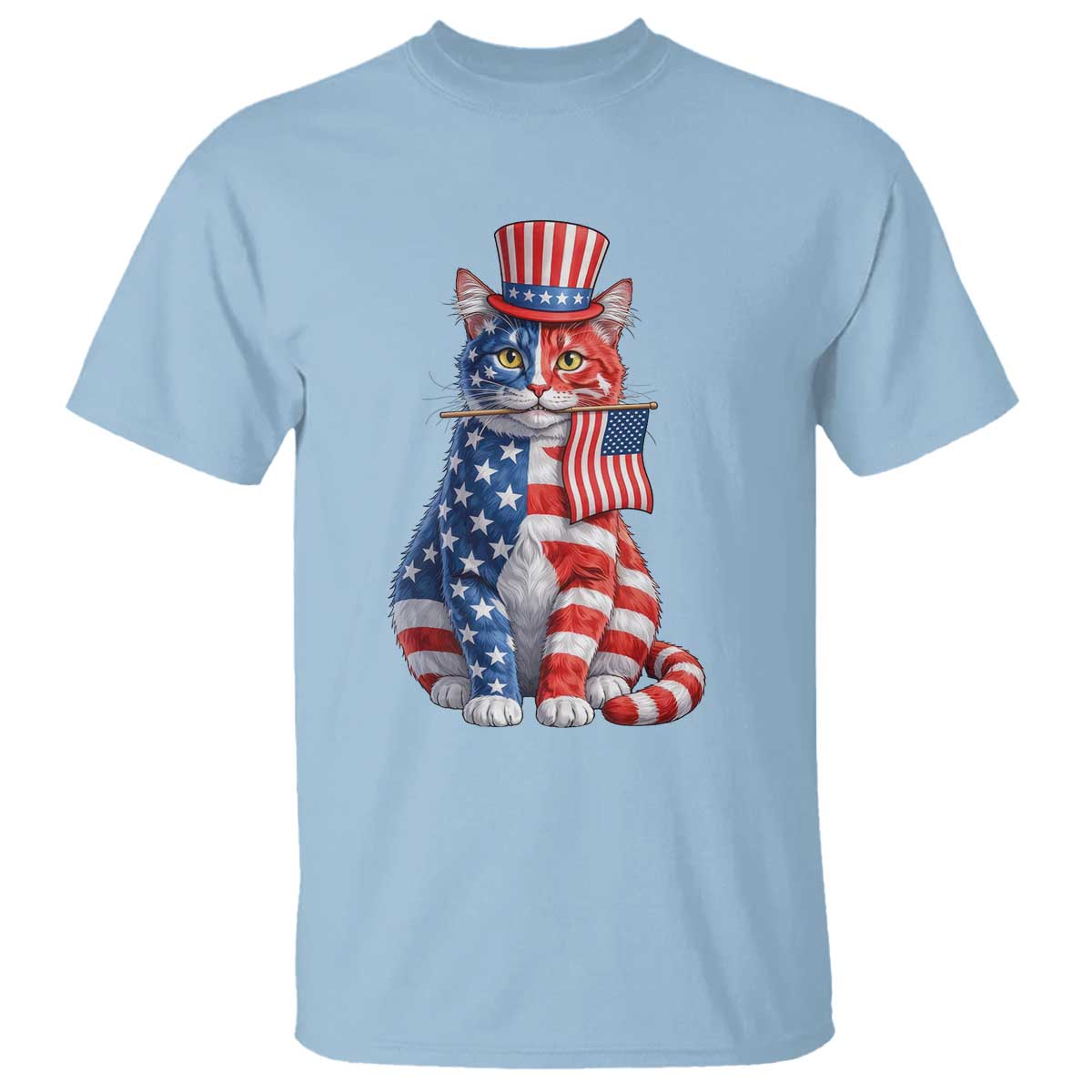 Proud American Cat Lover T Shirt Patriotic Animal Lover Gift TS12 Light Blue Print Your Wear