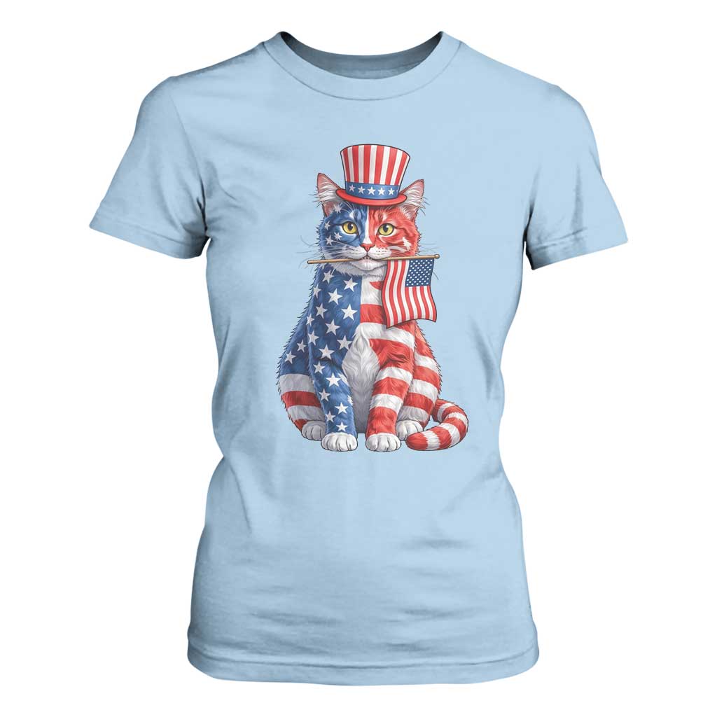 Proud American Cat Lover T Shirt For Women Patriotic Animal Lover Gift TS12 Light Blue Print Your Wear