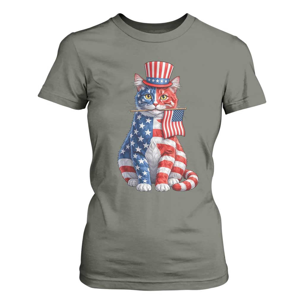 Proud American Cat Lover T Shirt For Women Patriotic Animal Lover Gift TS12 Military Green Print Your Wear