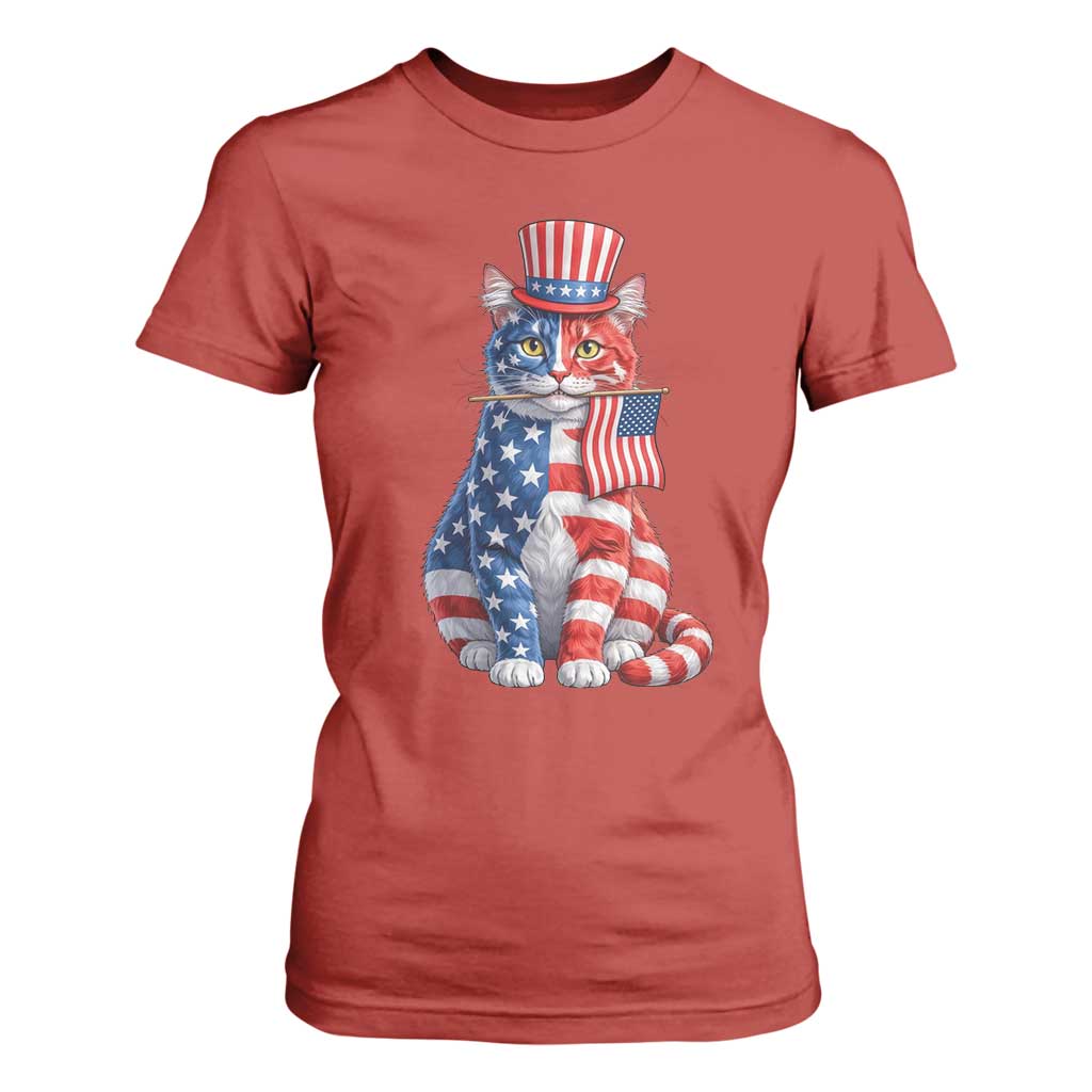 Proud American Cat Lover T Shirt For Women Patriotic Animal Lover Gift TS12 Red Print Your Wear