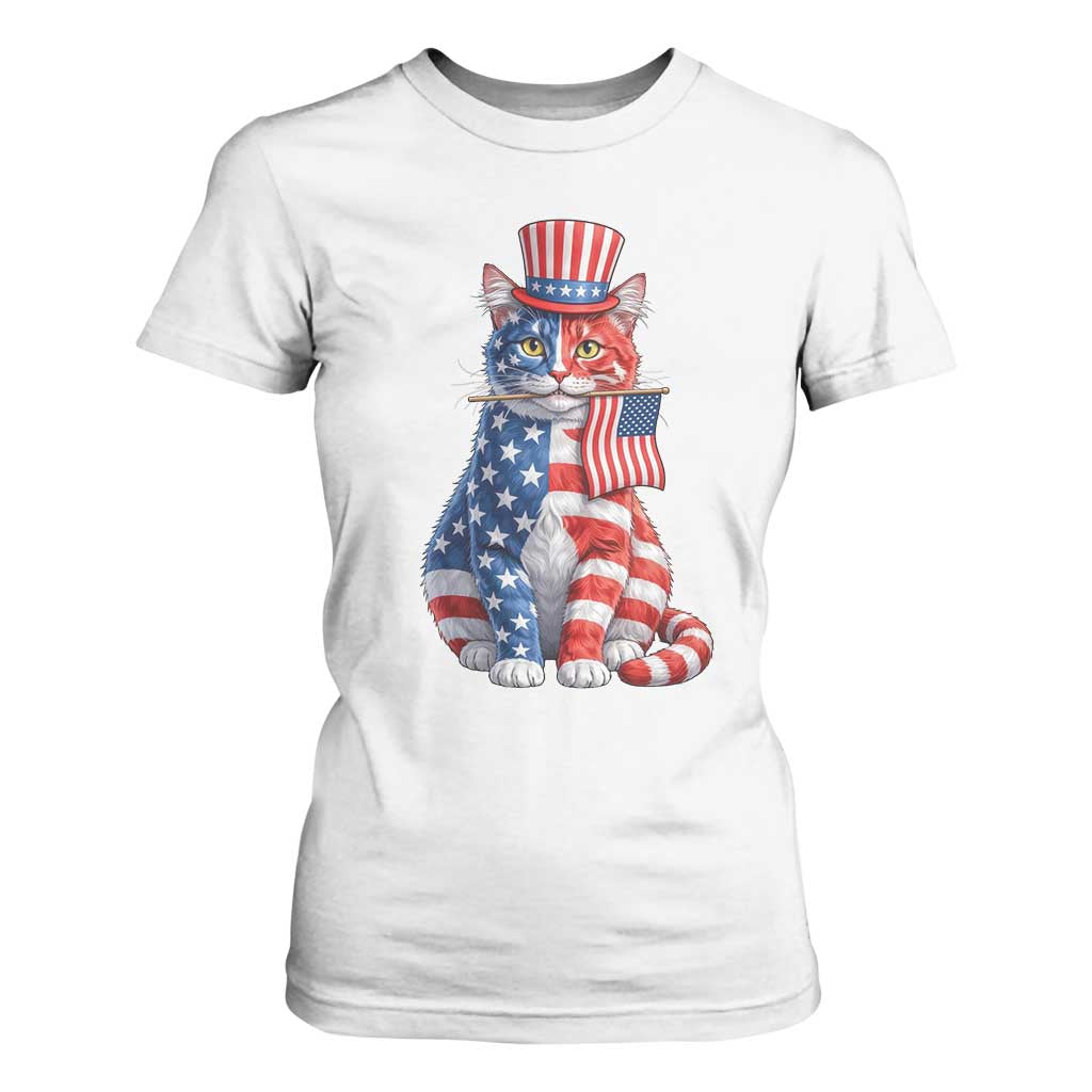 Proud American Cat Lover T Shirt For Women Patriotic Animal Lover Gift TS12 White Print Your Wear