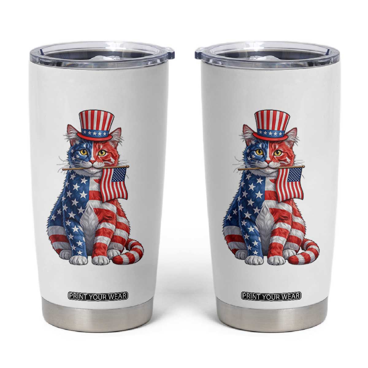 Proud American Cat Lover Tumbler Cup Patriotic Animal Lover Gift TS12 White Print Your Wear