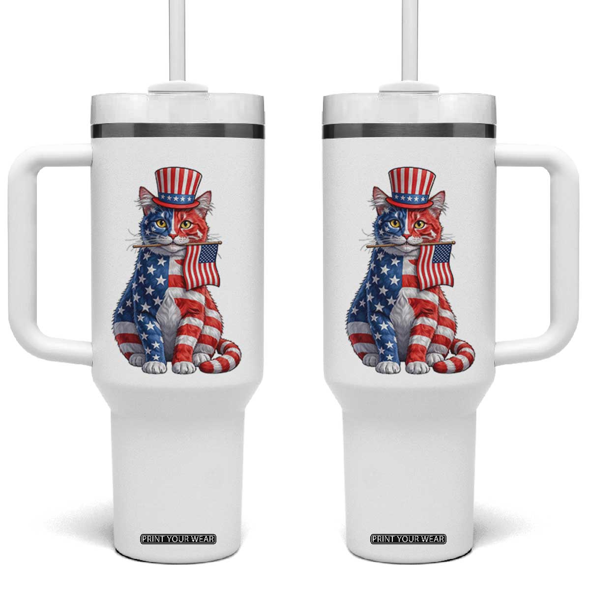 Proud American Cat Lover Tumbler With Handle Patriotic Animal Lover Gift TS12 One Size: 40 oz White Print Your Wear