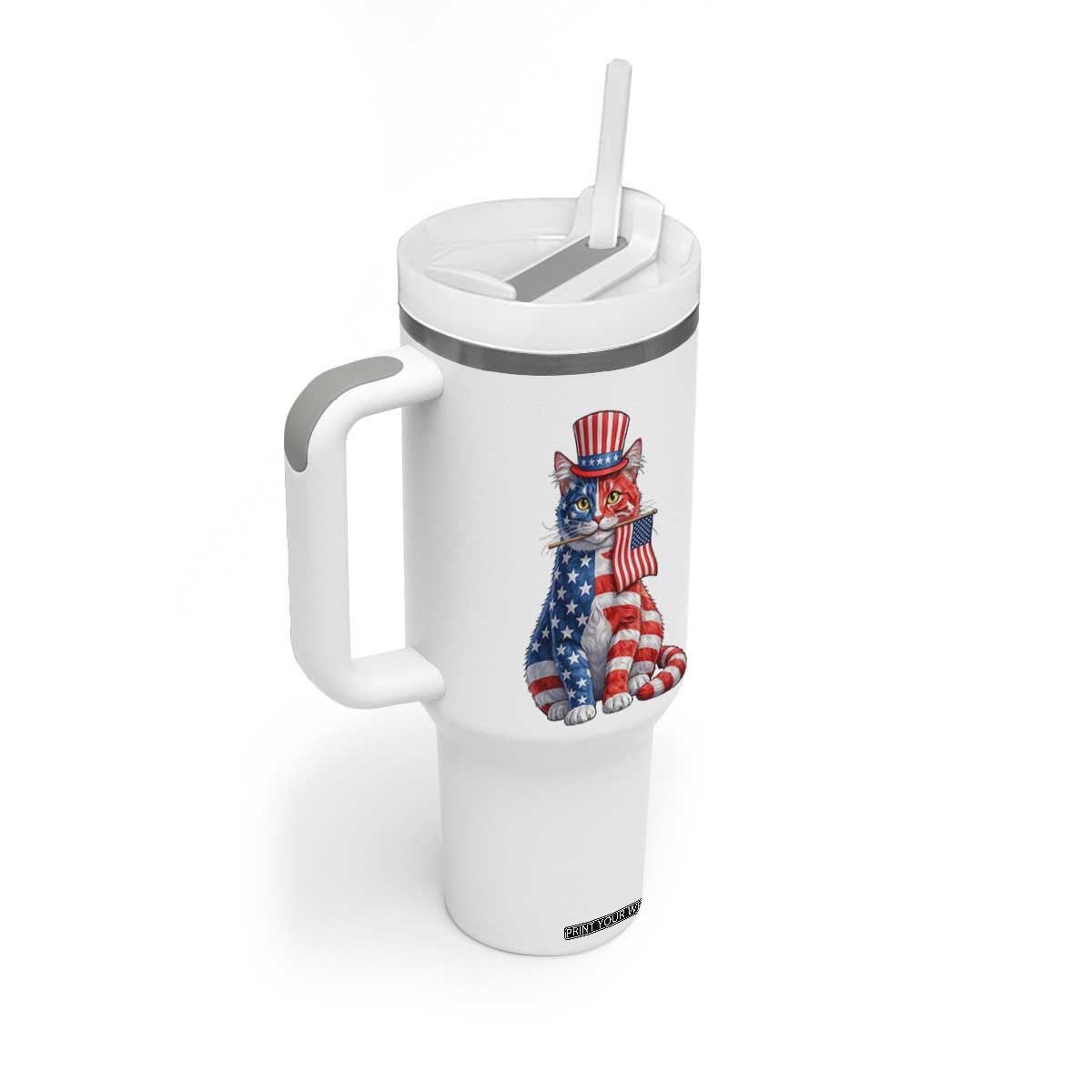 Proud American Cat Lover Tumbler With Handle Patriotic Animal Lover Gift TS12 Print Your Wear